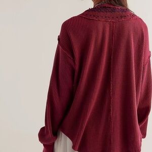 Free People We The Free Holly Henley Tunic Thermal Top Embroidered